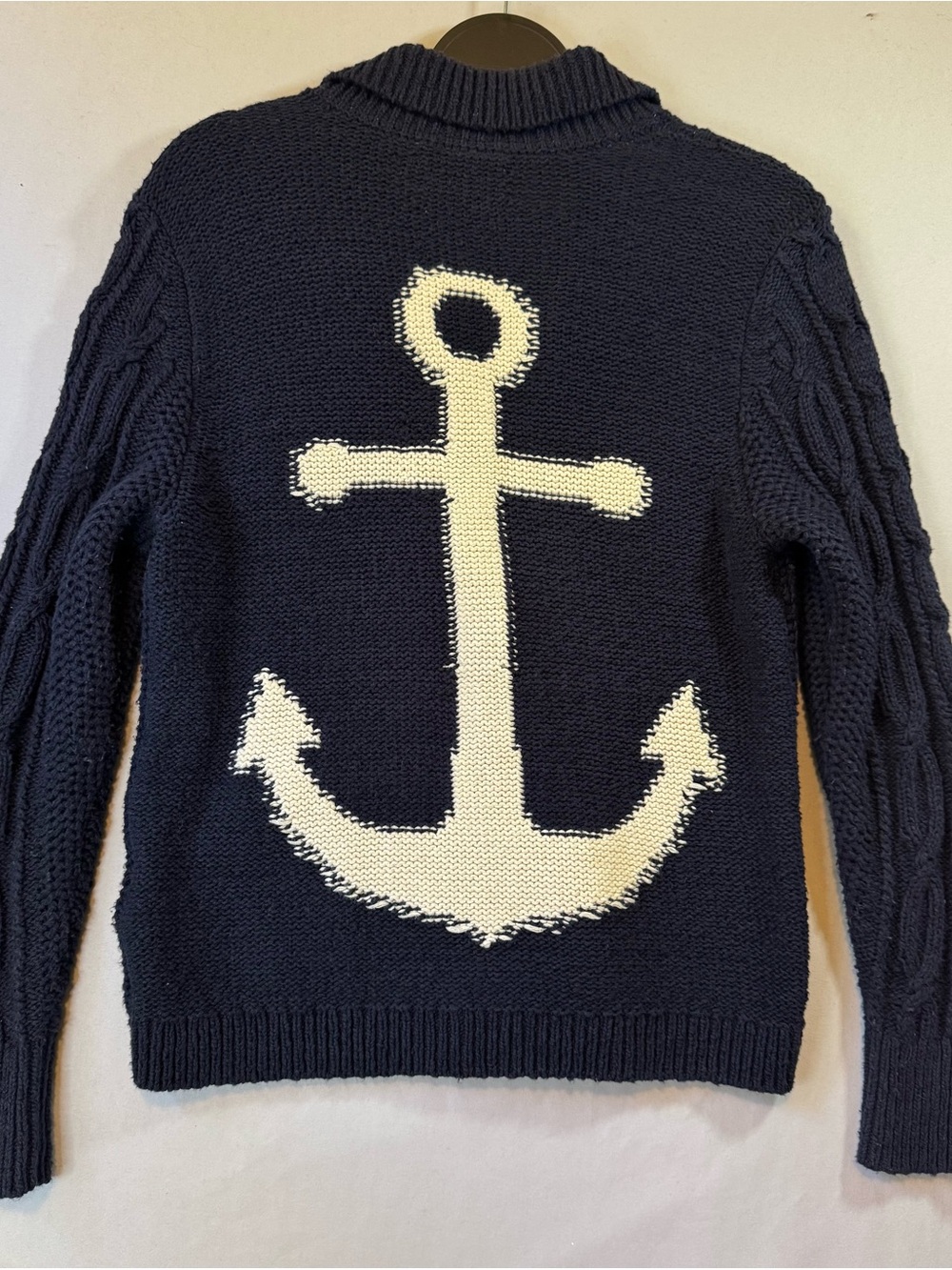by Anthropologie Navy Anchor Knit Cardigan Sweater, Sz M